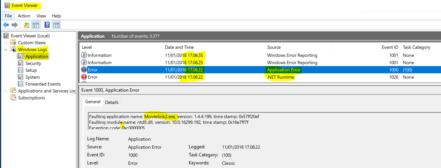 Error in Event Viewer